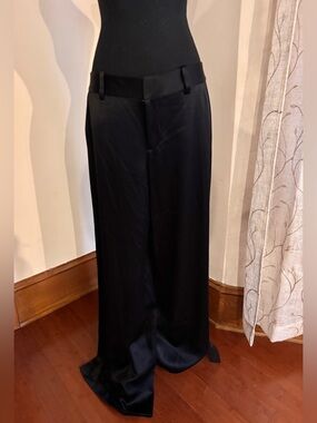 Alice + Olivia Black Satin Wide-Leg Trousers